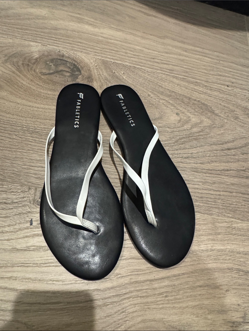 Fabletics Black Flip Flop Sandals with White Straps